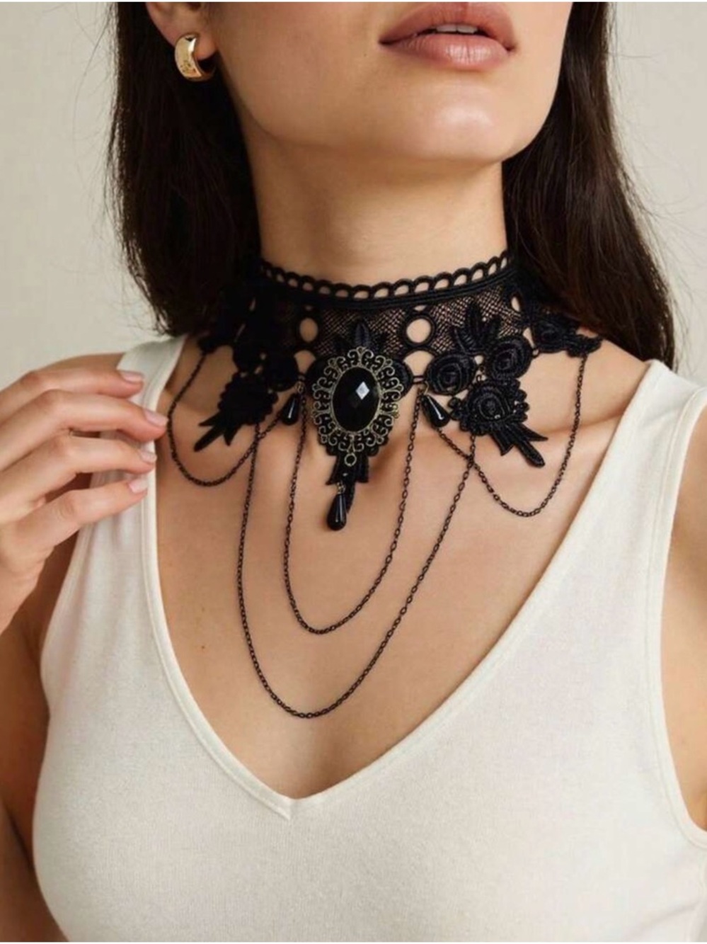 Black Lace Victorian Choker Necklace - Elegant Women's Jewelry